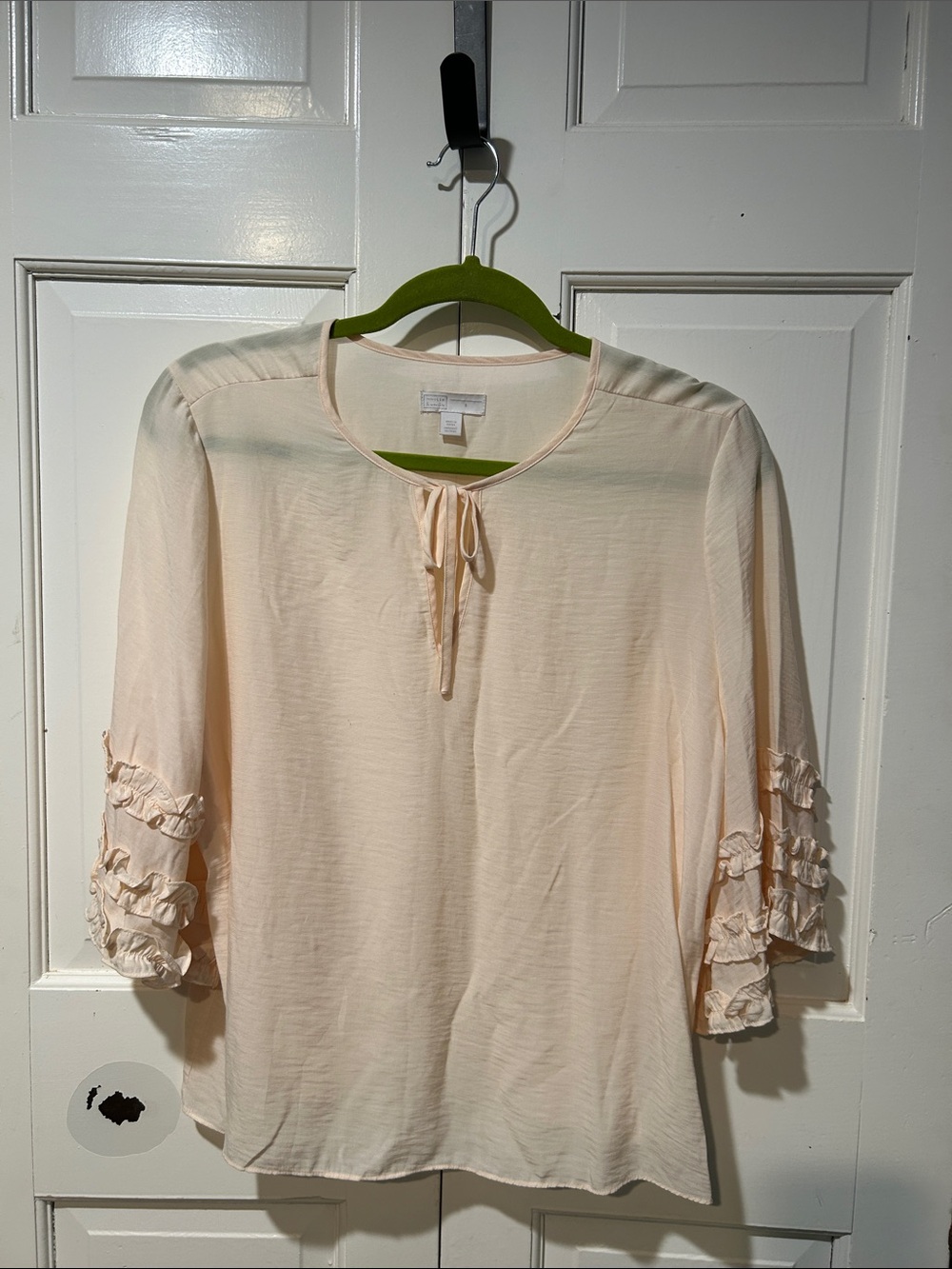 14th & Union Blush Tie-Neck Ruffle Sleeve Blouse